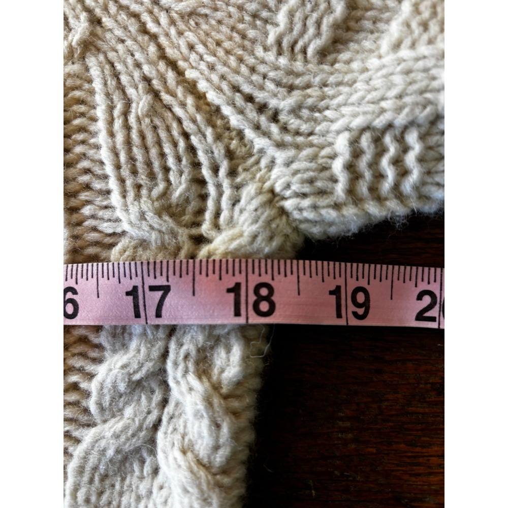 LL Bean Women Ivory Cable Knit Wool Scoop Neck Sweater with Pockets Cream Size M - Picture 13 of 14